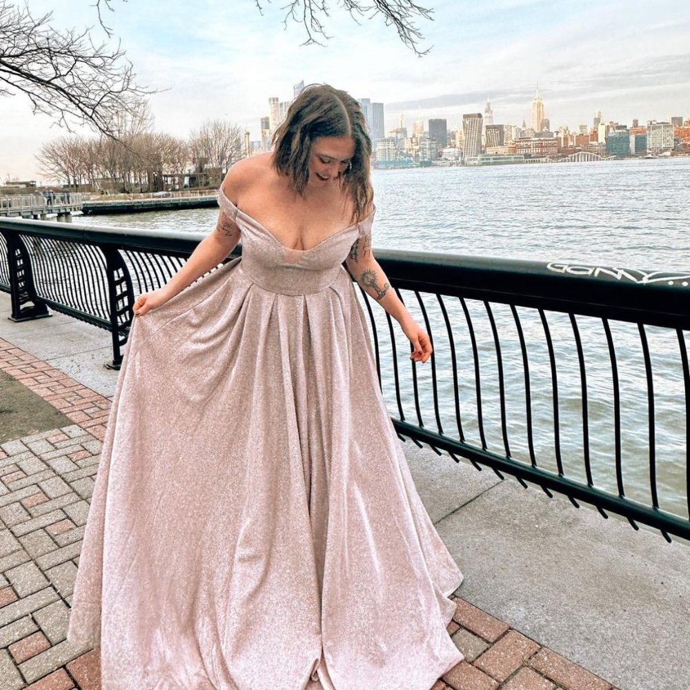 Juniors' Off the Shoulder Glitter Gown by Macy's
